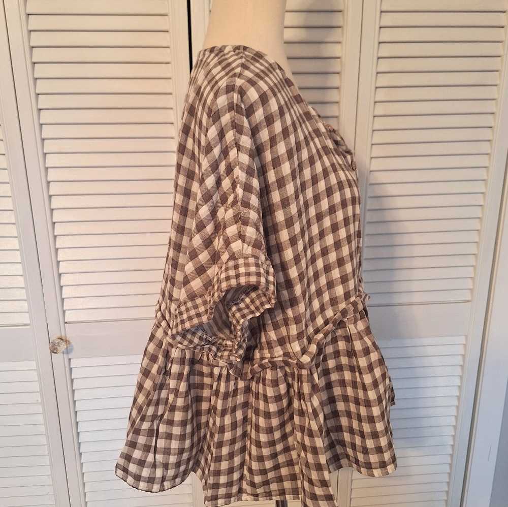Fab'rik Gingham Babydoll Oversized Top LG *F - Picture 6 of 6